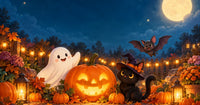 Calabazas, un gato negro, un fantasma y murciélagos en un jardín de noche: el pack de Halloween para imprimir de Startoner