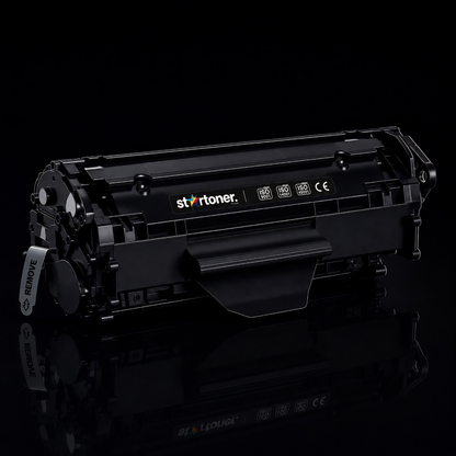 Tóner HP 142A W1420A compatible · vista angular trasera con modelo W1420A y certificación ISO 9001 · 950 páginas · Startoner