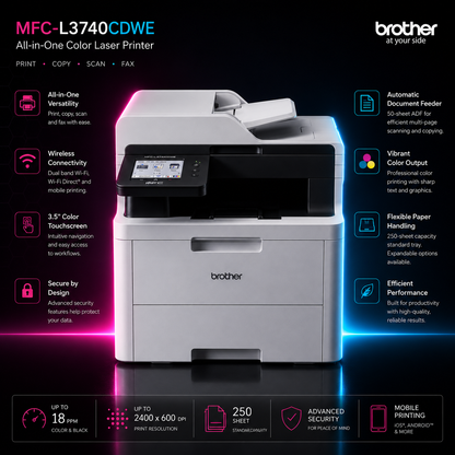 Caja original de la impresora multifunción Brother MFC-L3740CDWE · Vista del embalaje · Startoner