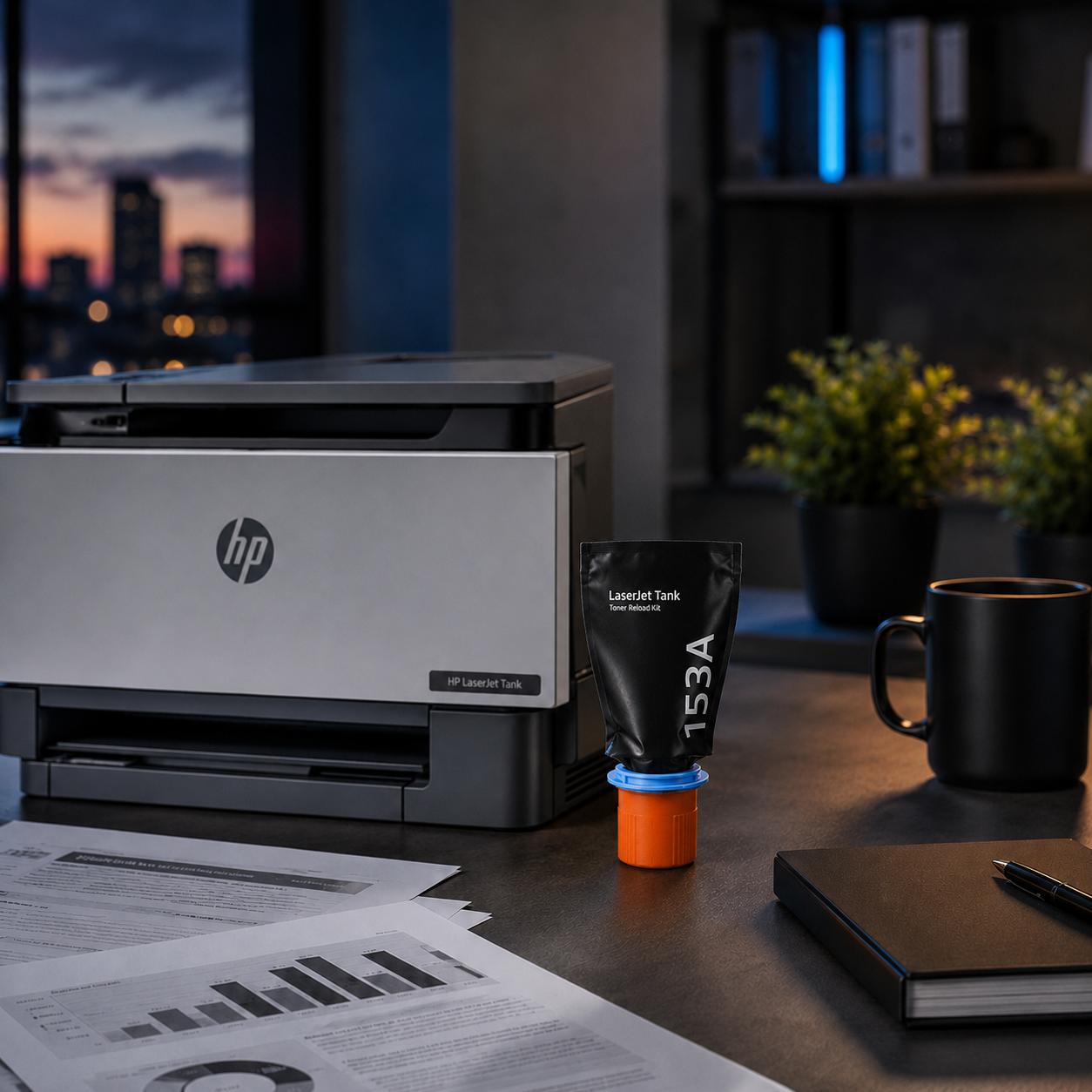 Tóner compatible HP 153X W1530X · vista lateral del cartucho certificado ISO 9001 · Startoner