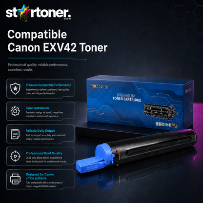 Tóner compatible Canon EXV42 · Detalle del engranaje y carcasa del cartucho · Startoner