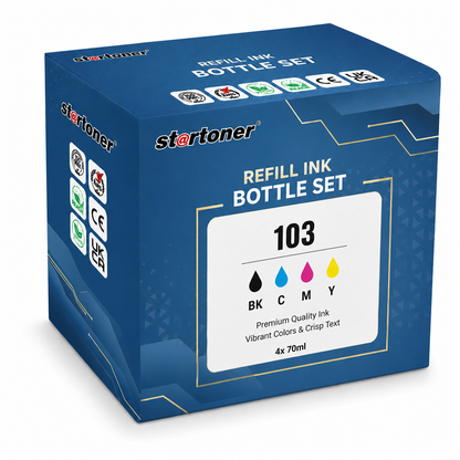 Caja set de botellas de tinta Epson 103 compatible · 4 colores