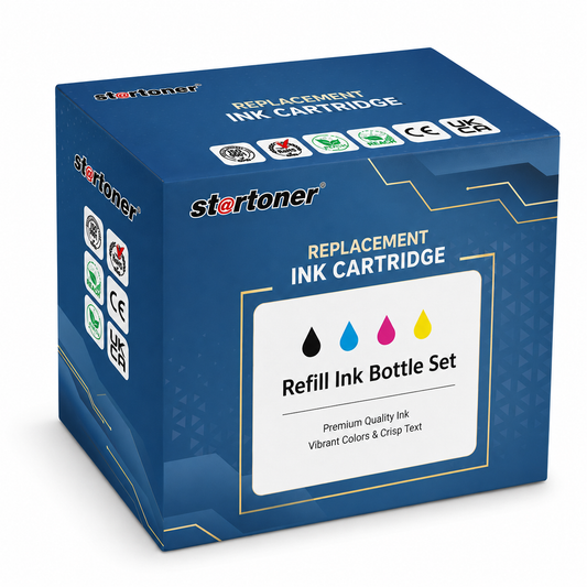 Caja set de botellas de tinta Epson 104 compatible · 4 colores