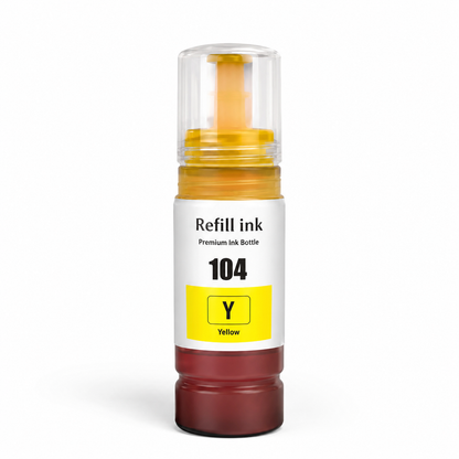 Botella tinta Epson 104 Amarillo compatible · ISO 9001