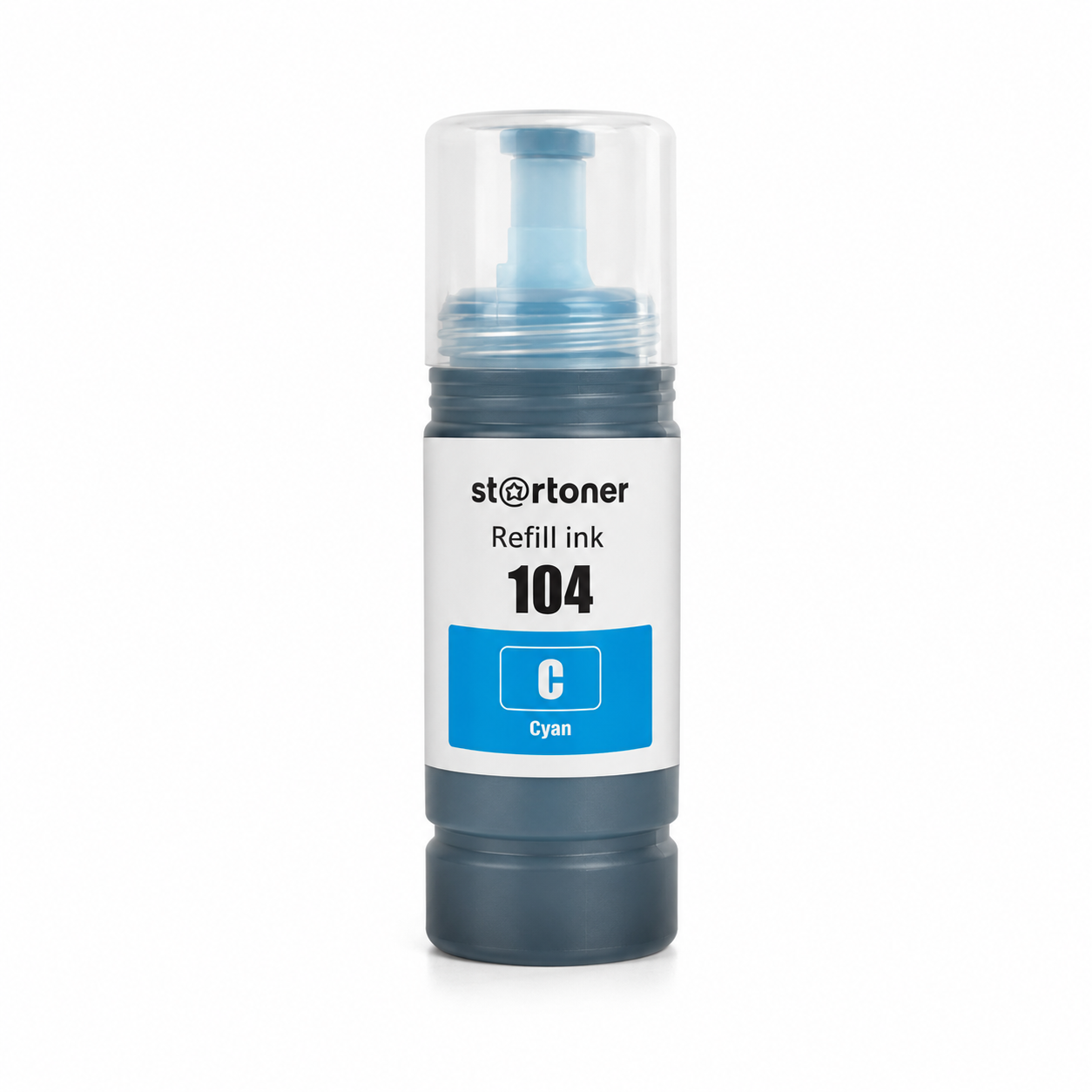 Botella tinta Epson 104 Cian compatible · ISO 9001