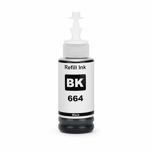 Botella tinta Epson 664 Negro compatible · ISO 9001