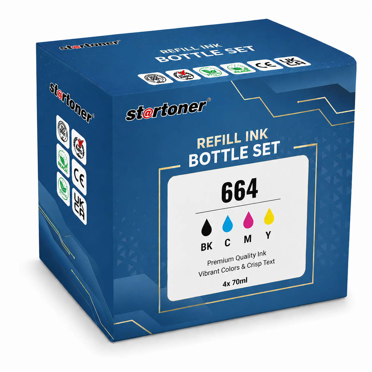 Caja set de botellas de tinta Epson 664 compatible · 4 colores