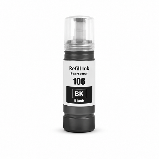 Botella tinta Epson 106 Negro compatible · ISO 9001
