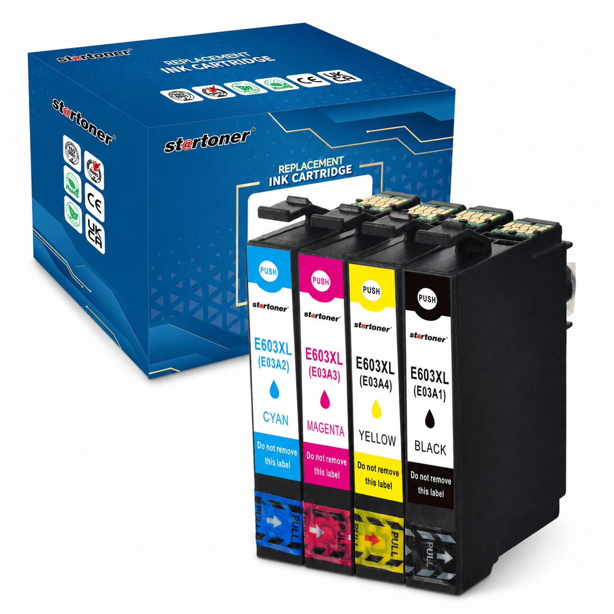 Cartuchos tinta Epson 603XL compatible — Cian, Magenta, Amarillo, Negro · ISO 9001