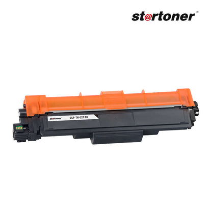 Tóner Brother TN247/TN243 color · Certificado ISO 9001 · vista angular trasera con chip y salida de tóner · Startoner