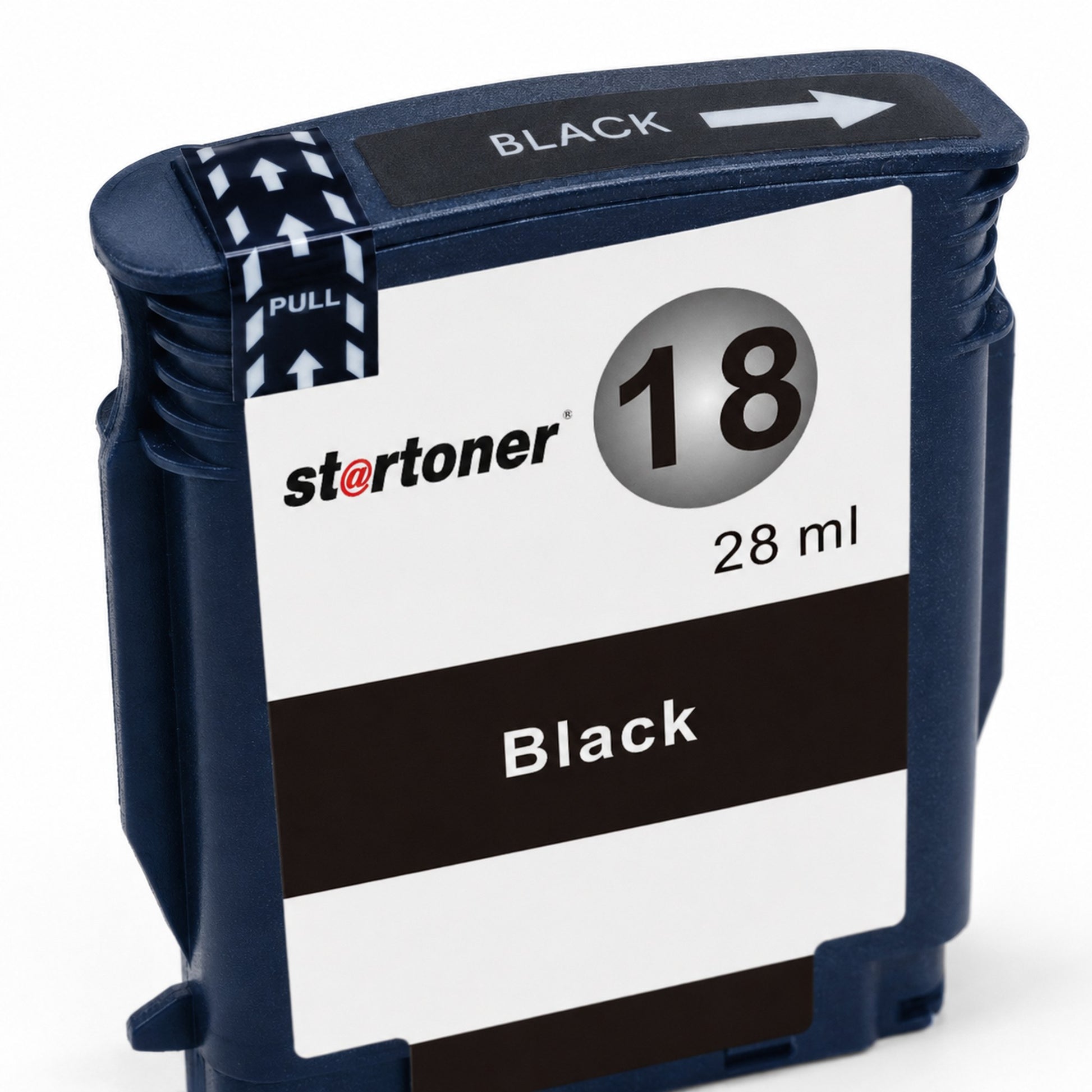 HP 18XL Negro cartucho compatible — detalle PULL y etiqueta | Startoner