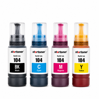Set of 4 compatible Epson 104 ink bottles · Black, Cyan, Magenta and Yellow